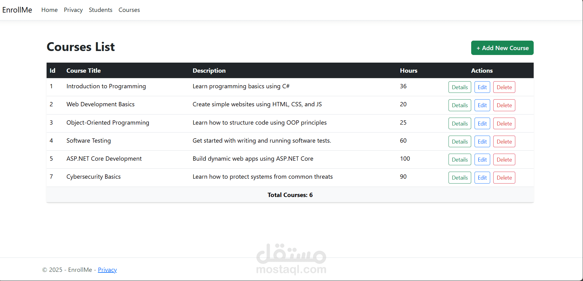 تطوير منصة EnrollMe باستخدام ASP.NET MVC