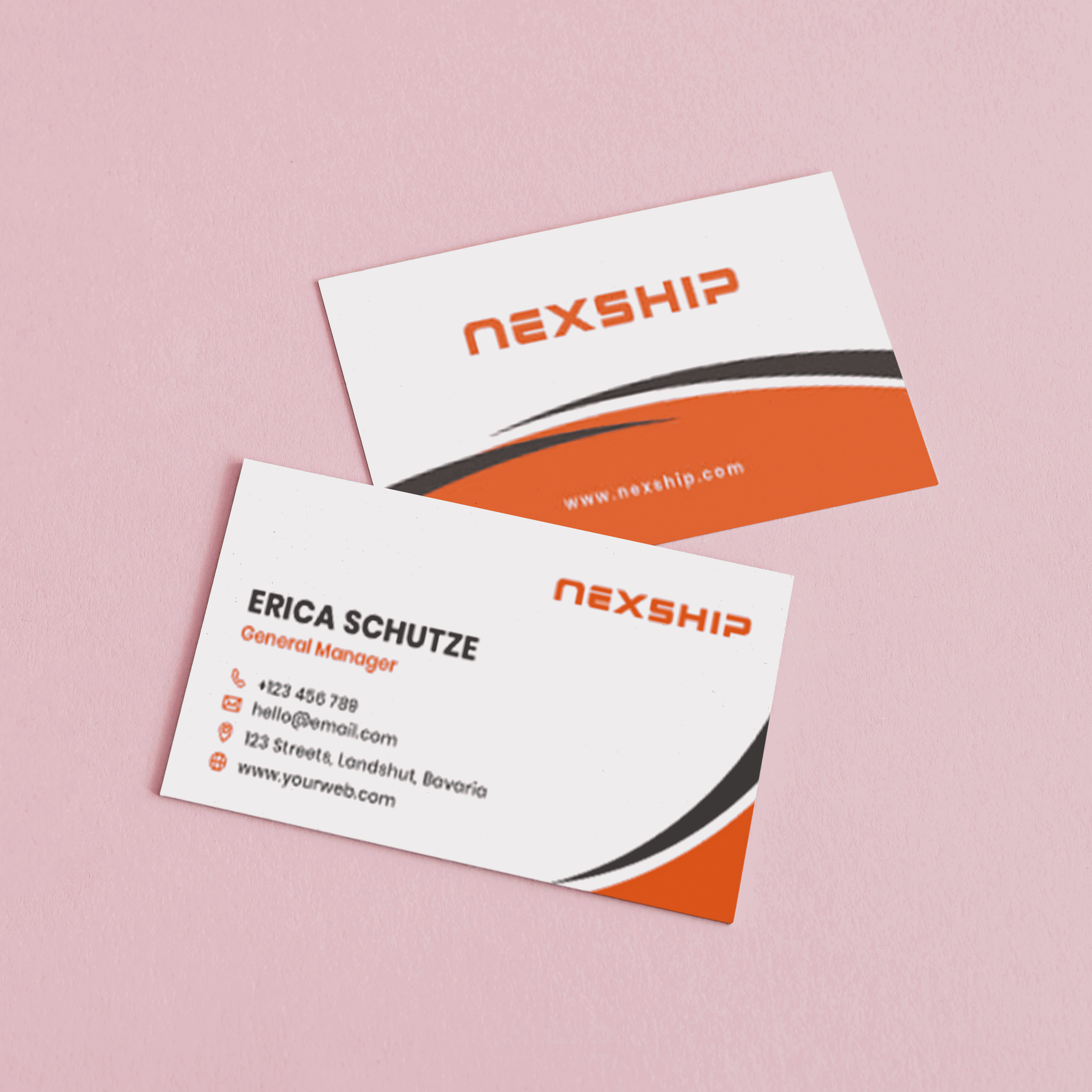 تصميم 3 نماذج بيزنس كارد احترافية لعلامة NEXSHIP – هوية بصريّة متكاملة