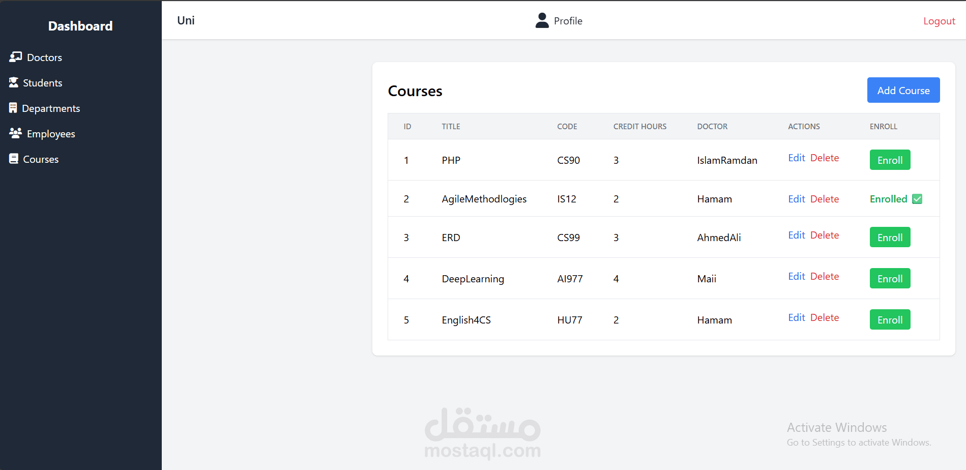 Courses Management System