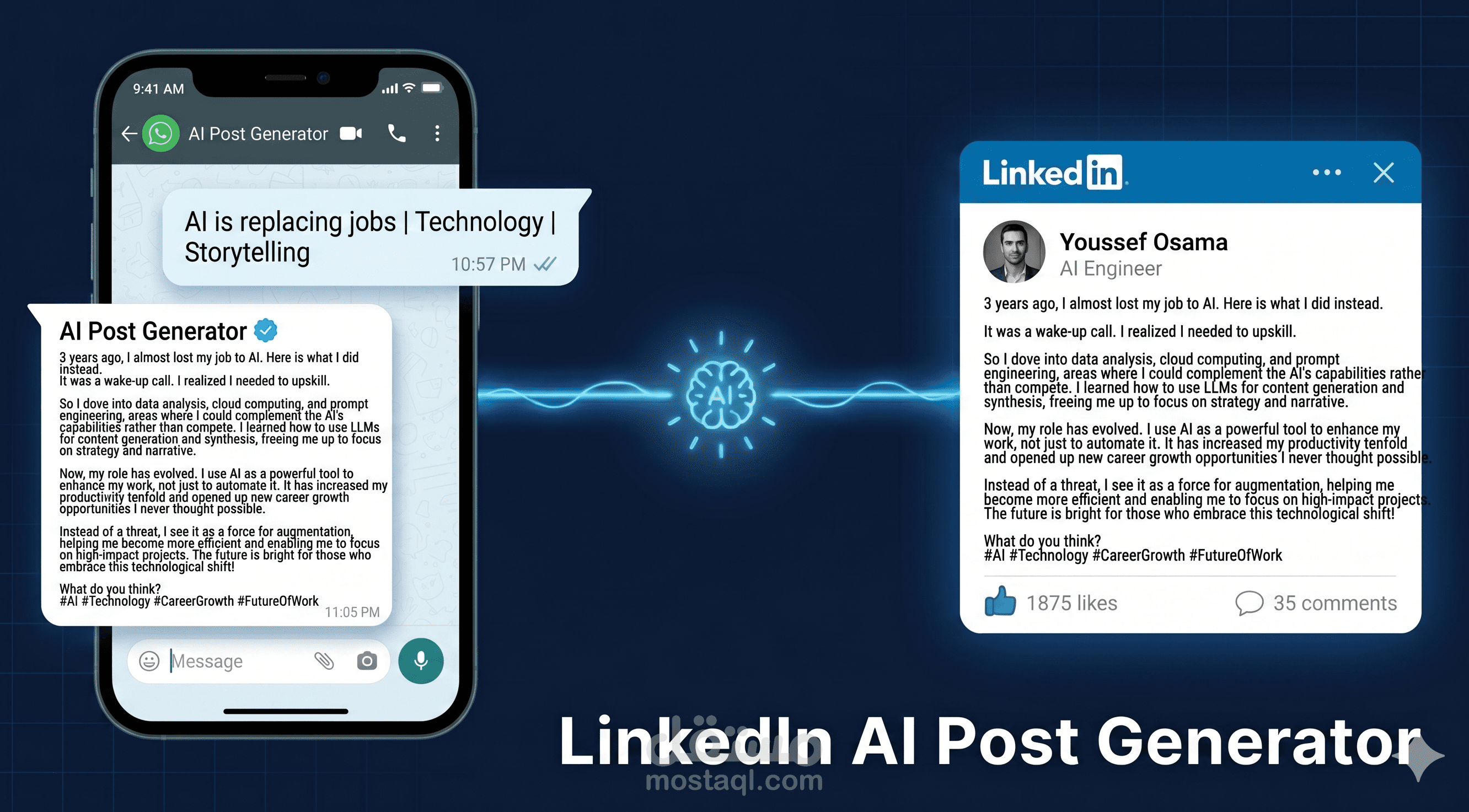 نظام ذكاء اصطناعي لإنشاء منشورات LinkedIn تلقائيًا عبر WhatsApp باستخدام n8n