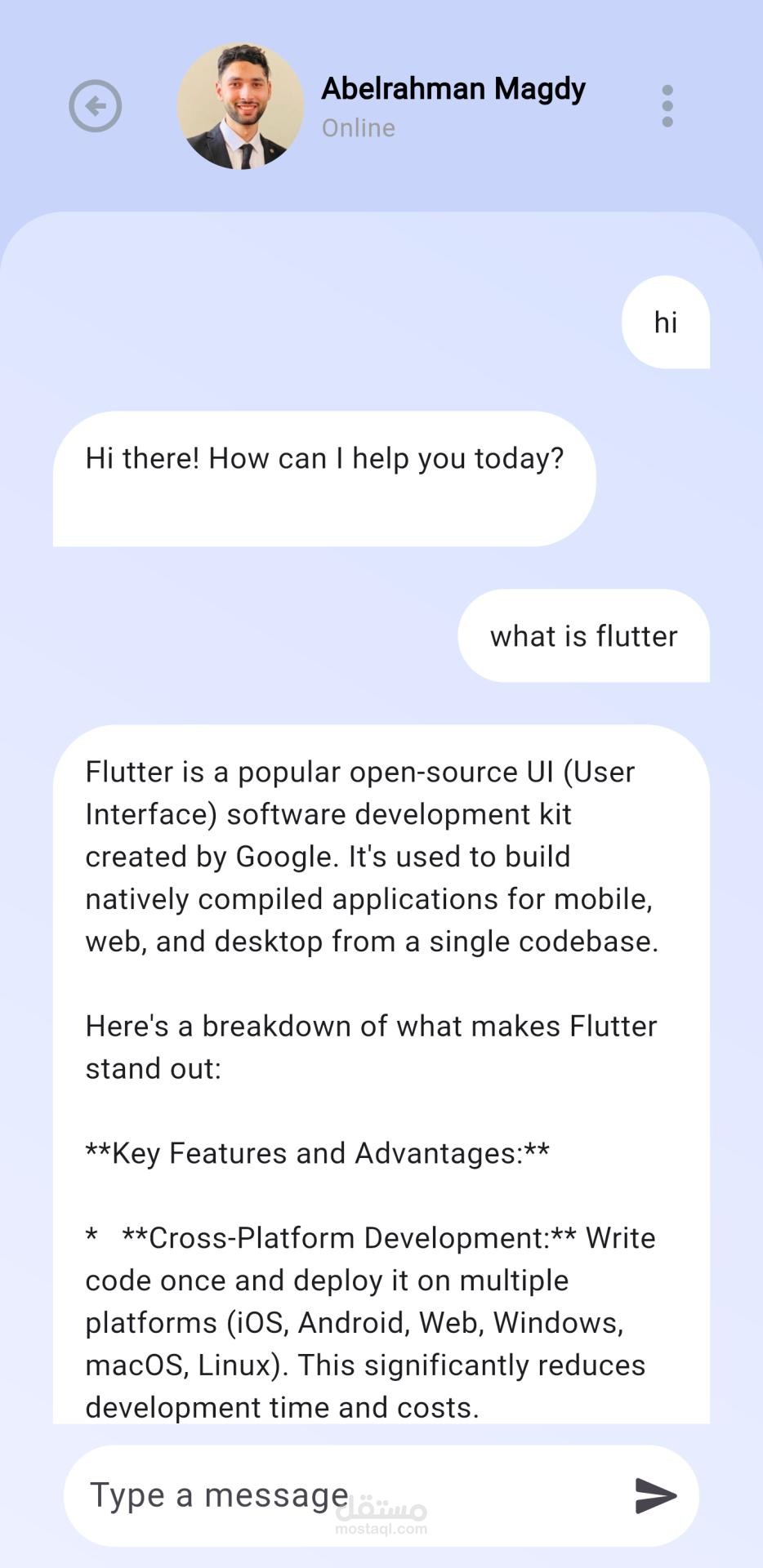 تصميم وتطوير تطبيق محادثة ذكي باستخدام Flutter و Gemini API