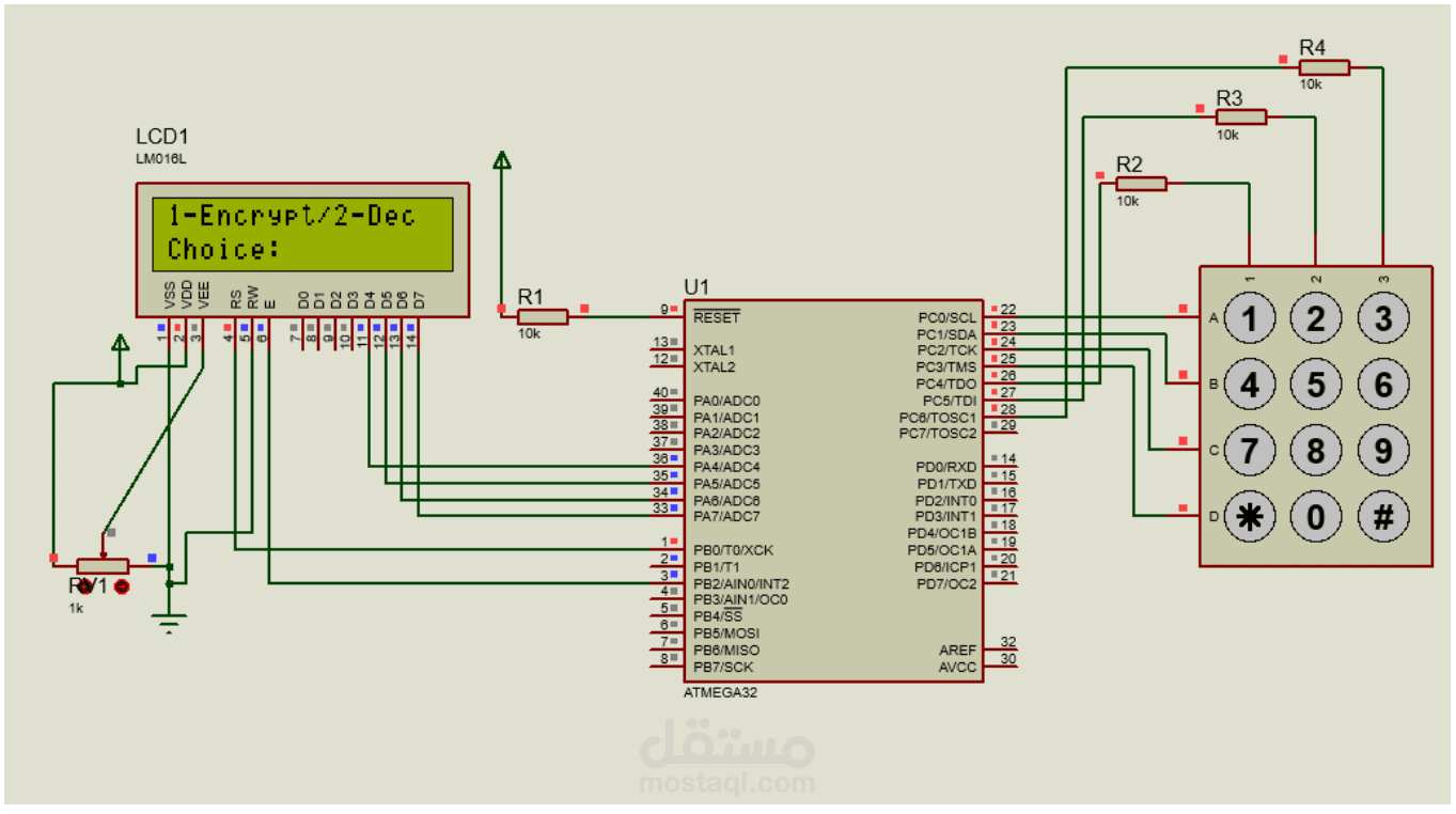نظام تشفير وفك تشفير كلمات المرور باستخدام المايكروكنترولر ATmega32