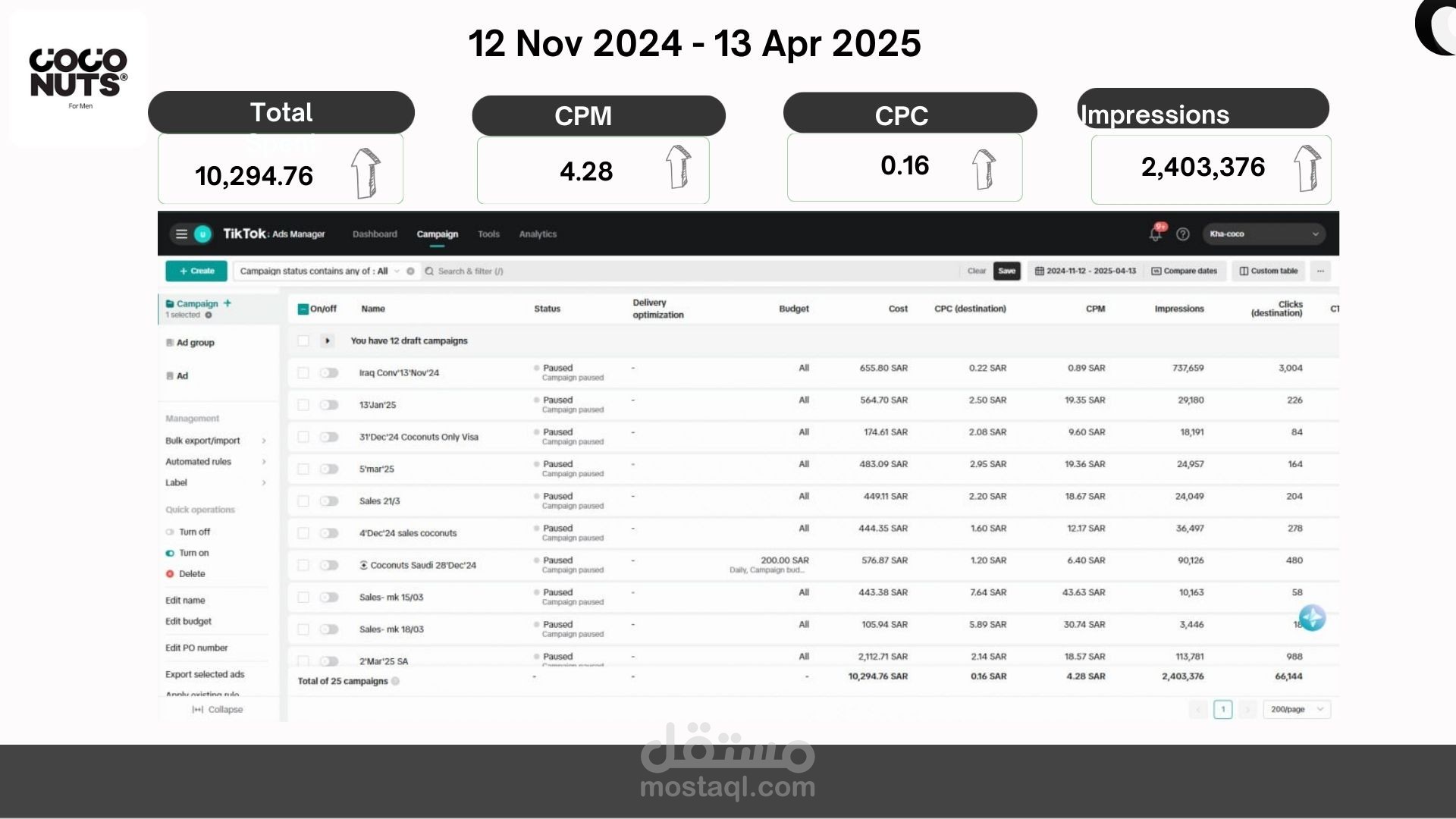 TikTok Ad Campaign Results – Coconuts For Men