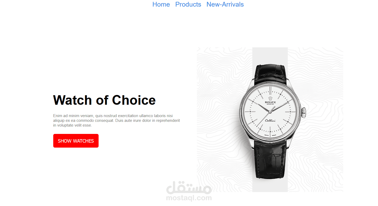 متجر ساعات باستخدام HTML و CSS