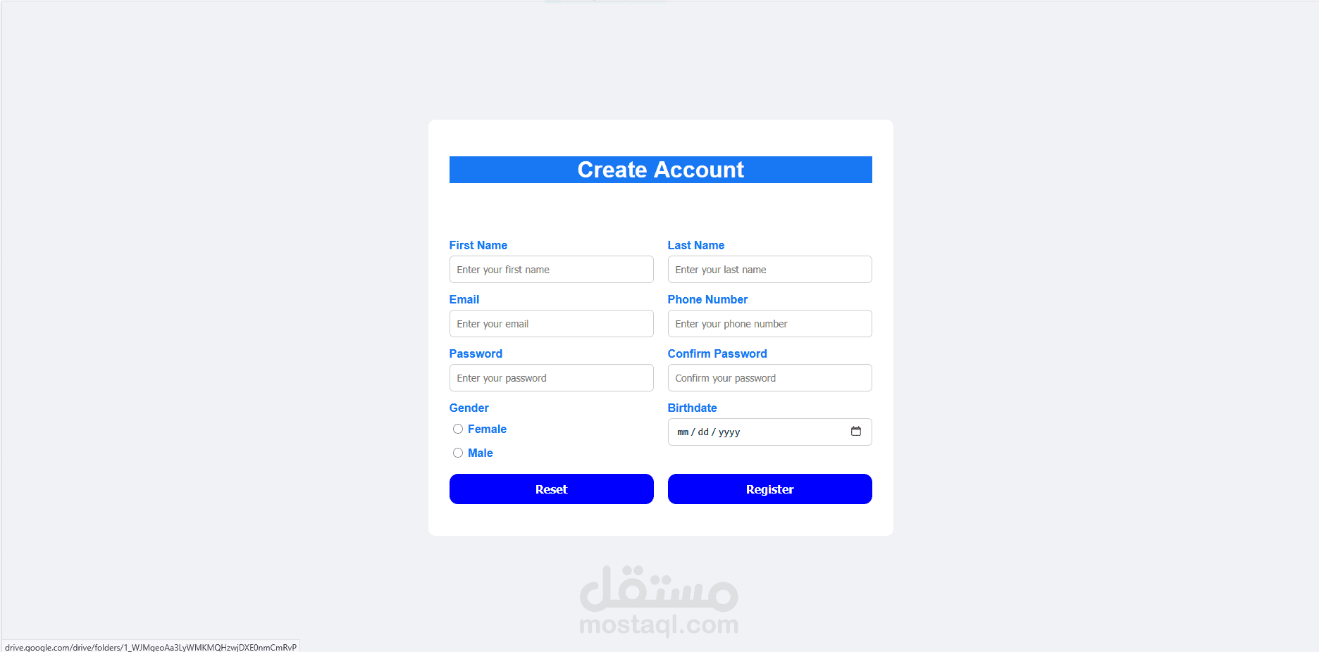 صفحة إنشاء حساب جديد باستخدام HTML و CSS و JavaScript