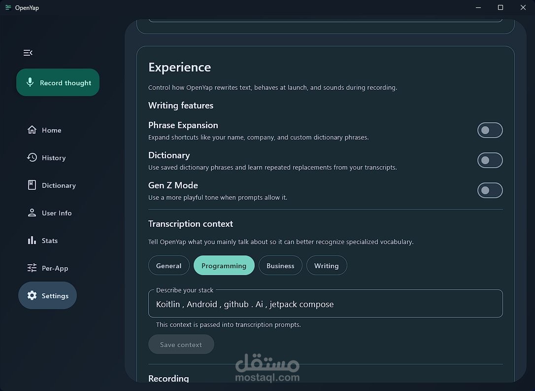 OpenYap — تطبيق سطح مكتب لتحويل الصوت إلى نص بالذكاء الاصطناعي