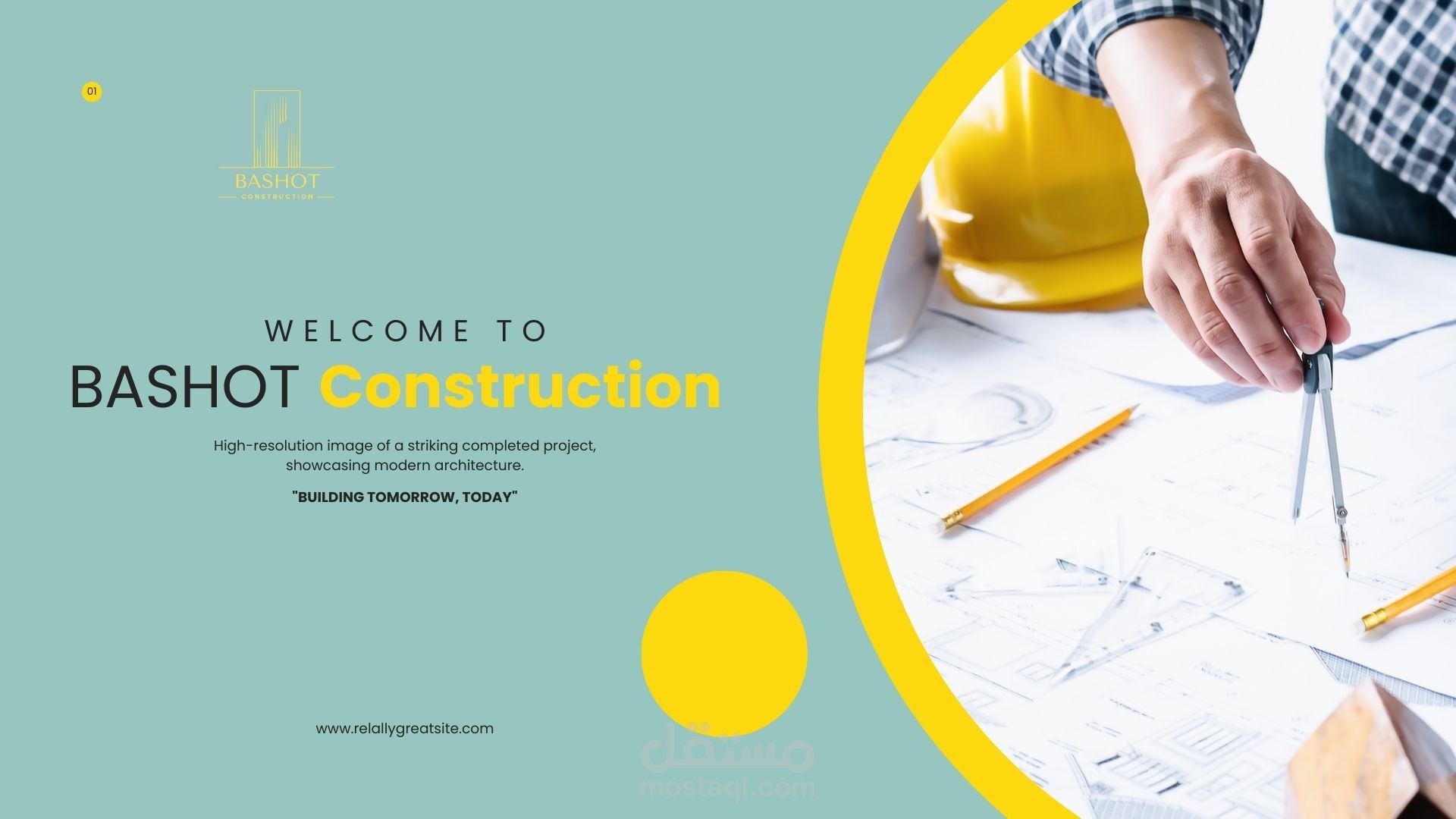عنوان المشروع:  تصميم عرض تقديمي (Presentation) احترافي لشركة مقاولات مع تصميم لوجو للشركة مع Business cards