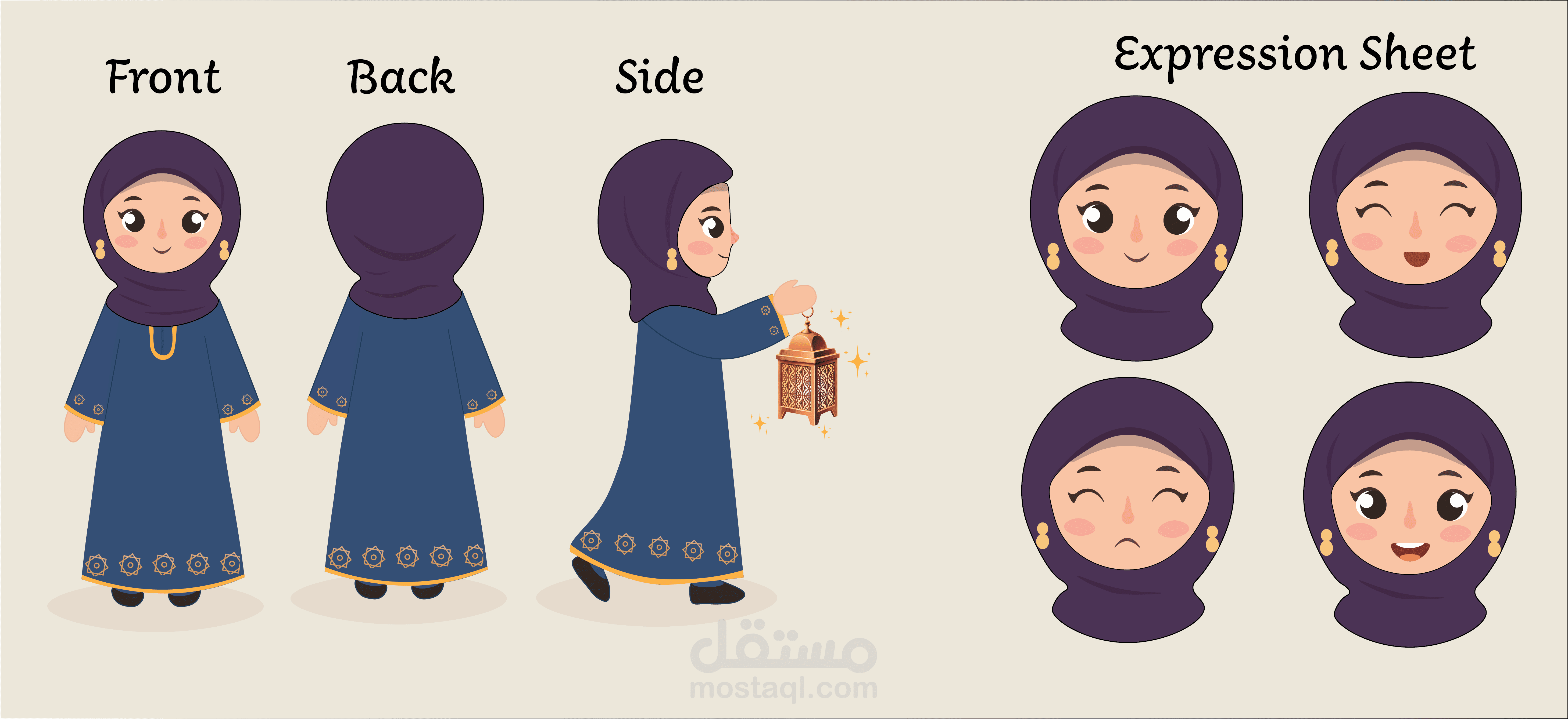 تصميم شخصية رمضانية احترافية قابلة للاستخدام في الكتب والألعاب مع Model Sheet كامل