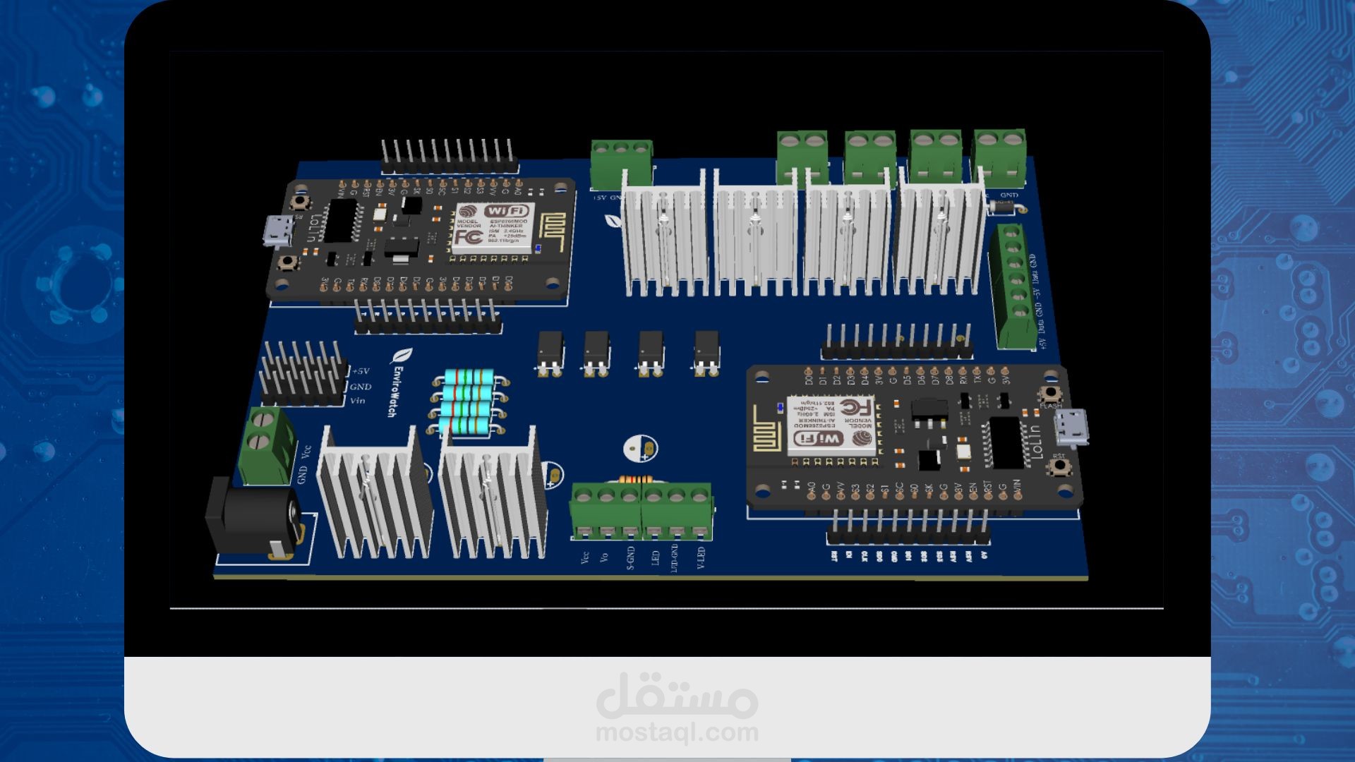 هندسة لوحة تحكم ذكية لنظام EnviroWatch لمراقبة البيئة والتعقيم الذاتي
