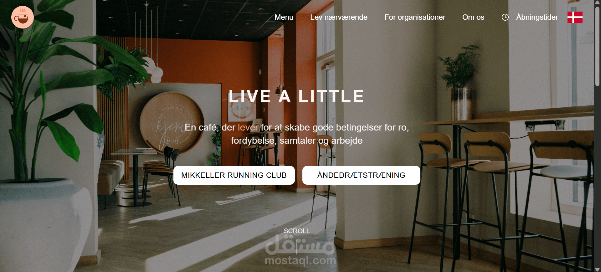 موقع تصميم مطور عن كافيه live a little cafe باستخدام HTML CSS Javascript python react.js