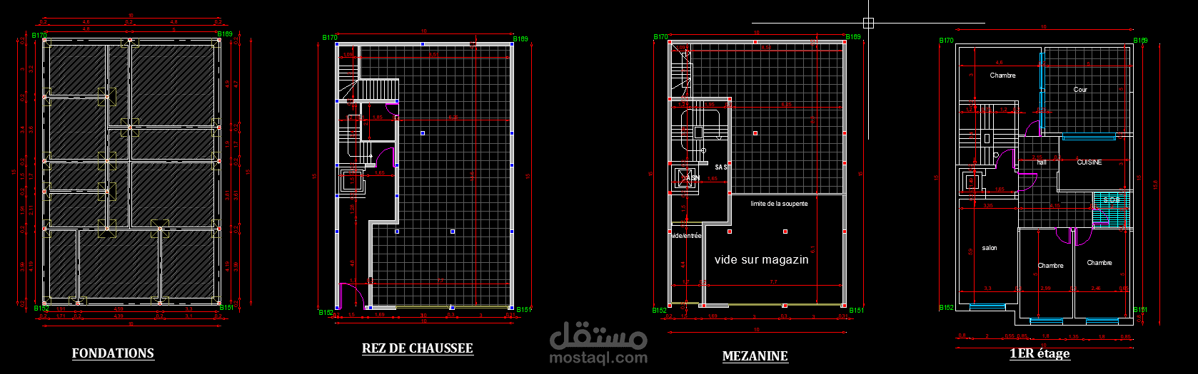 مخطط ثنائي الأبعاد على برنامج AutoCAD لمنزل