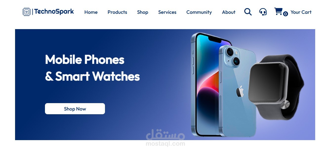 صفحة ويب لمتجر إلكتروني "TechnoSpark"