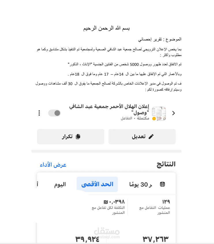 تقارير حملات اعلانية على فيس بوك