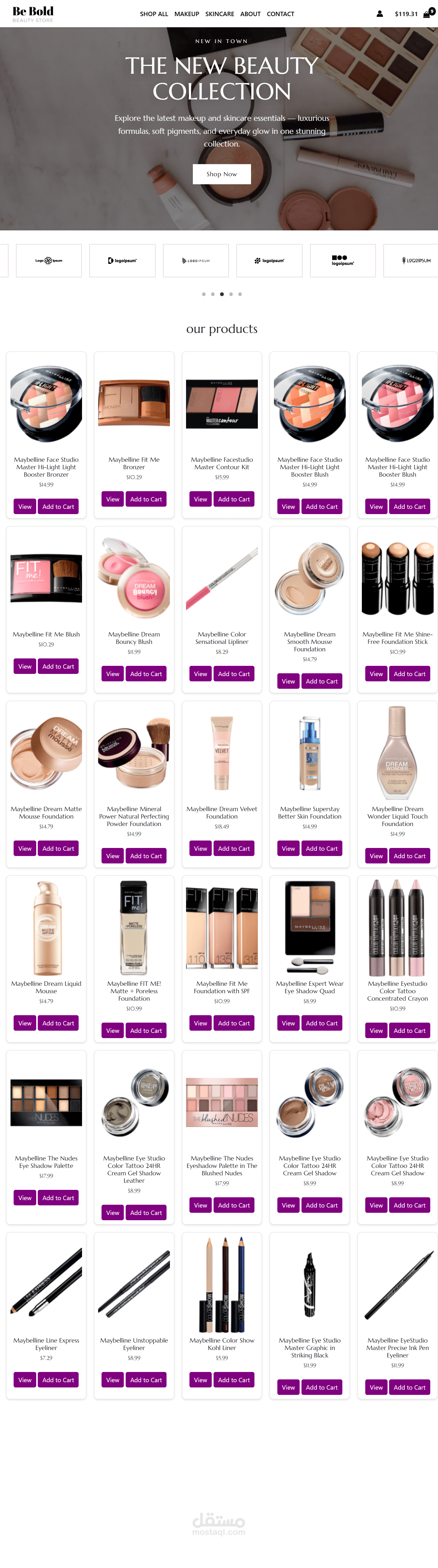 تطوير واجهة متجر إلكتروني لمستحضرات التجميل (Makeup E-Commerce Website)