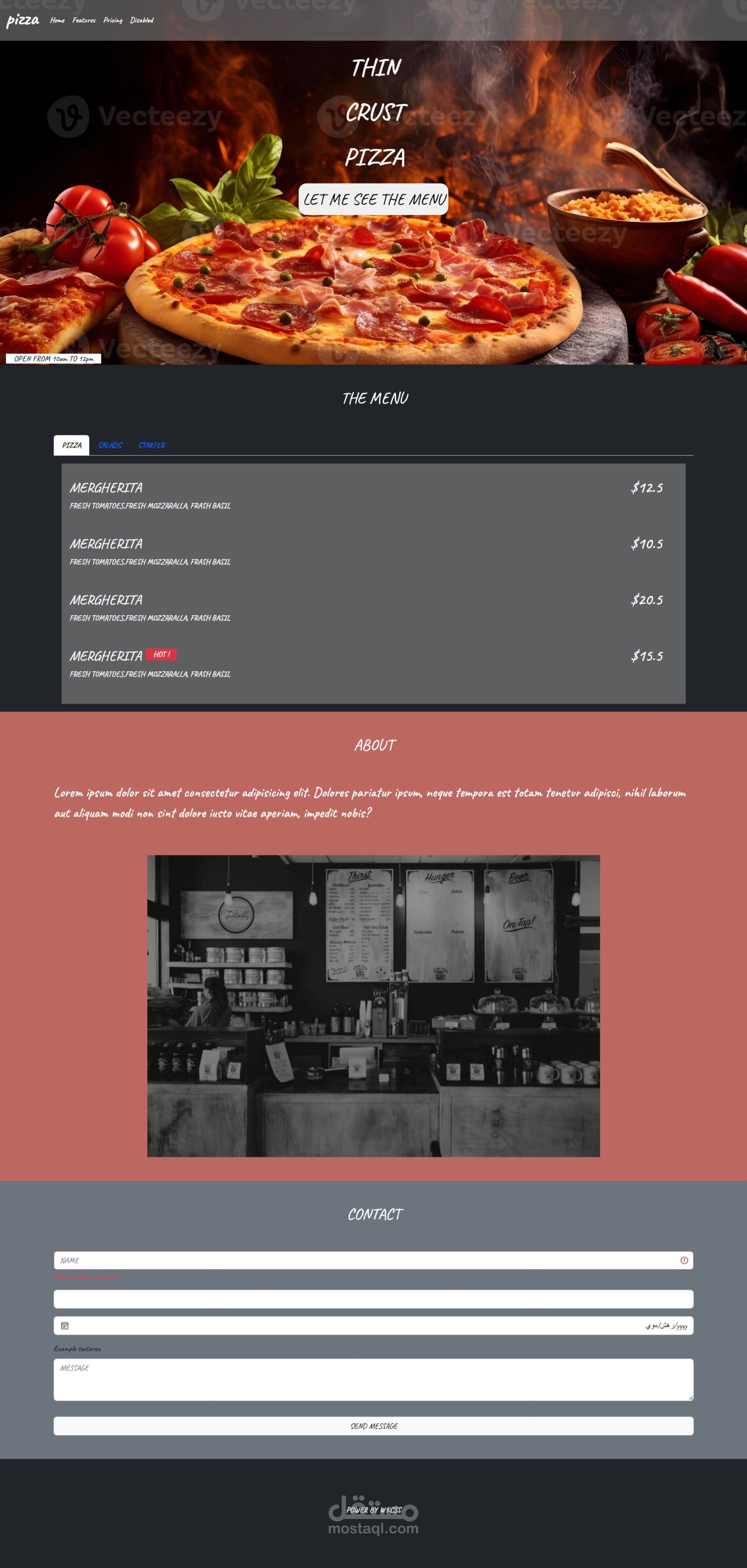 تصميم واجهة مشروع لمطعم بيزا