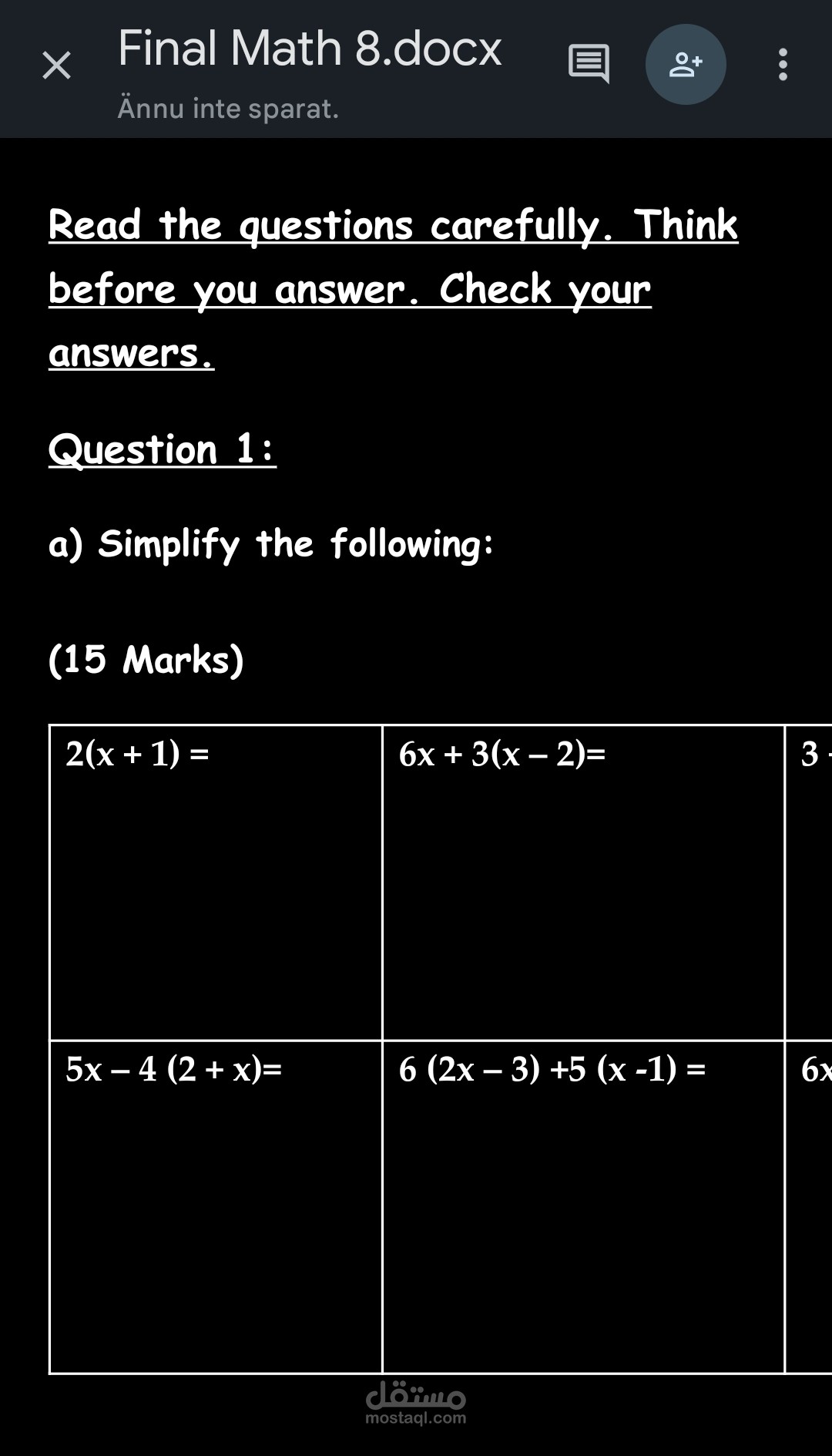 Math test - Year 8