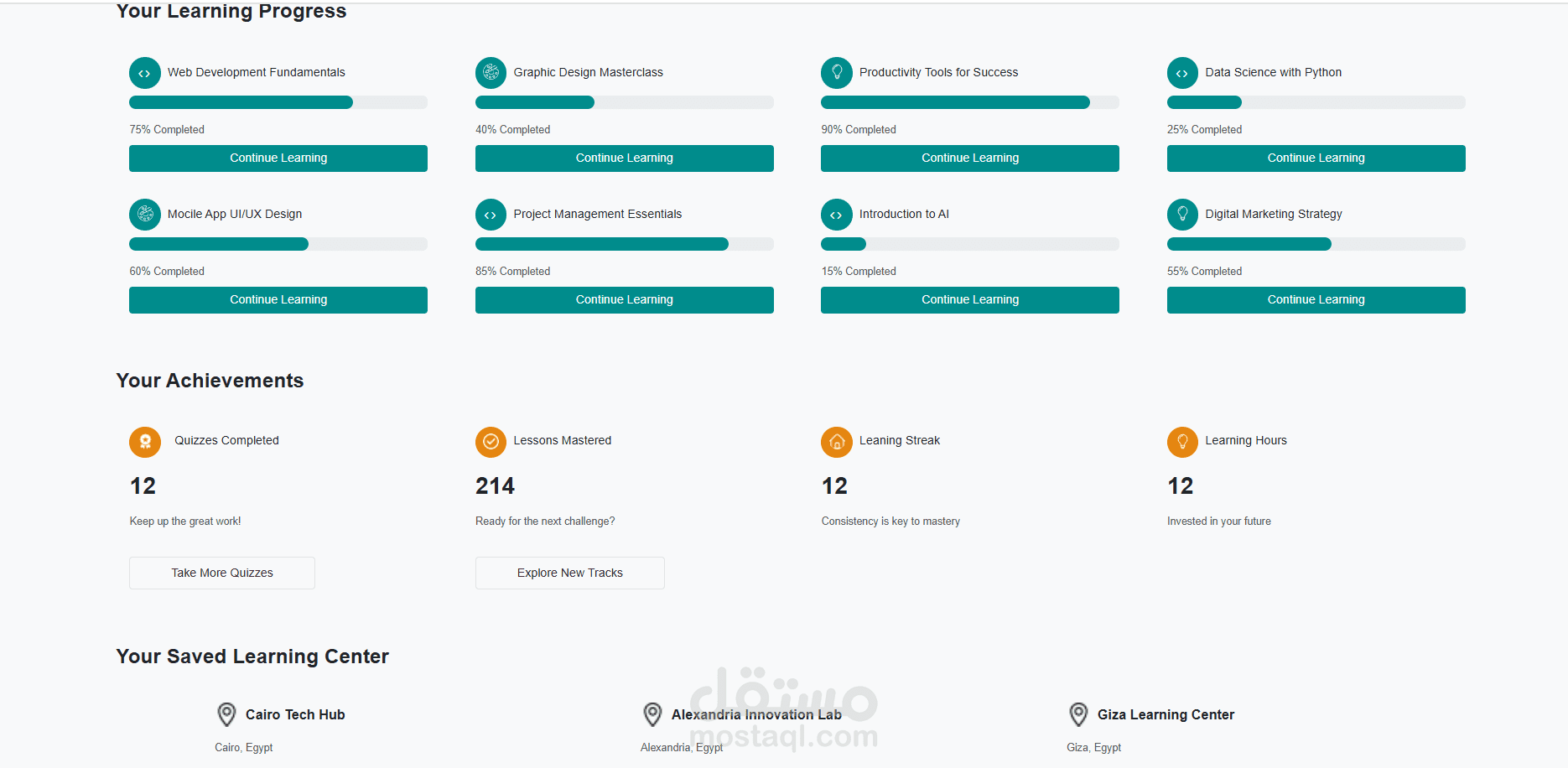 dashboard for learning-platform