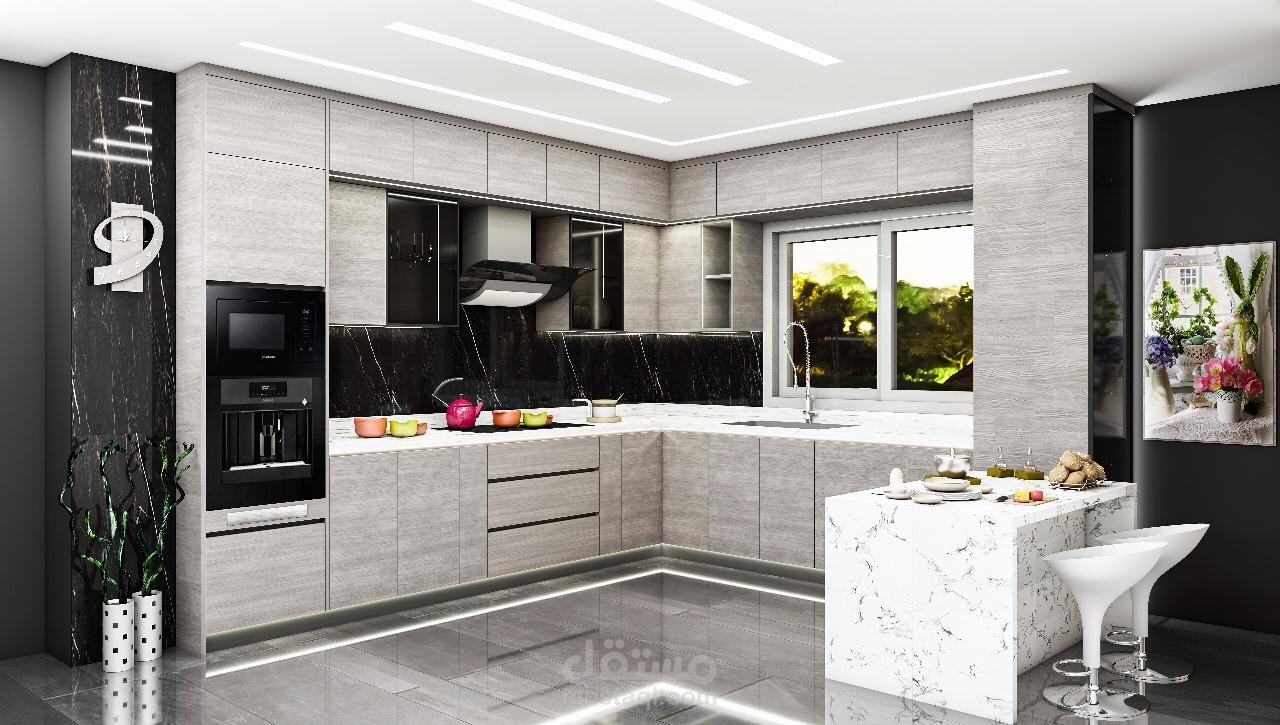 تصميم داخلي لمطبخ 3D بتفاصيل واقعية