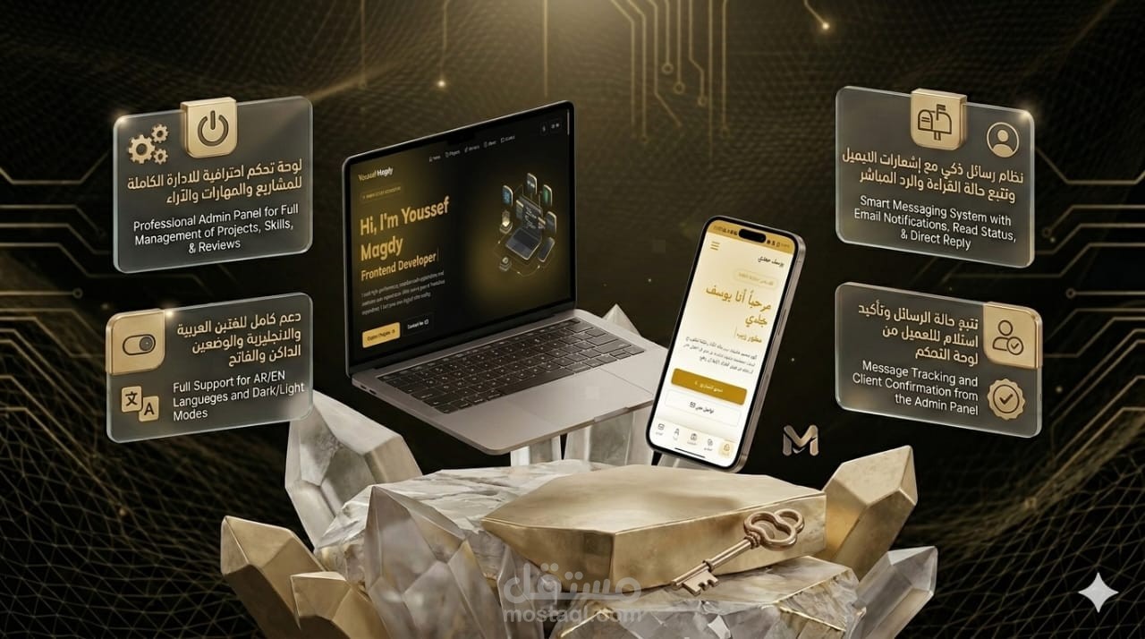 بناء موقع معرض أعمال احترافي ومخصص مع لوحة تحكم ذكية لإدارة المحتوى ونظام تواصل متكامل