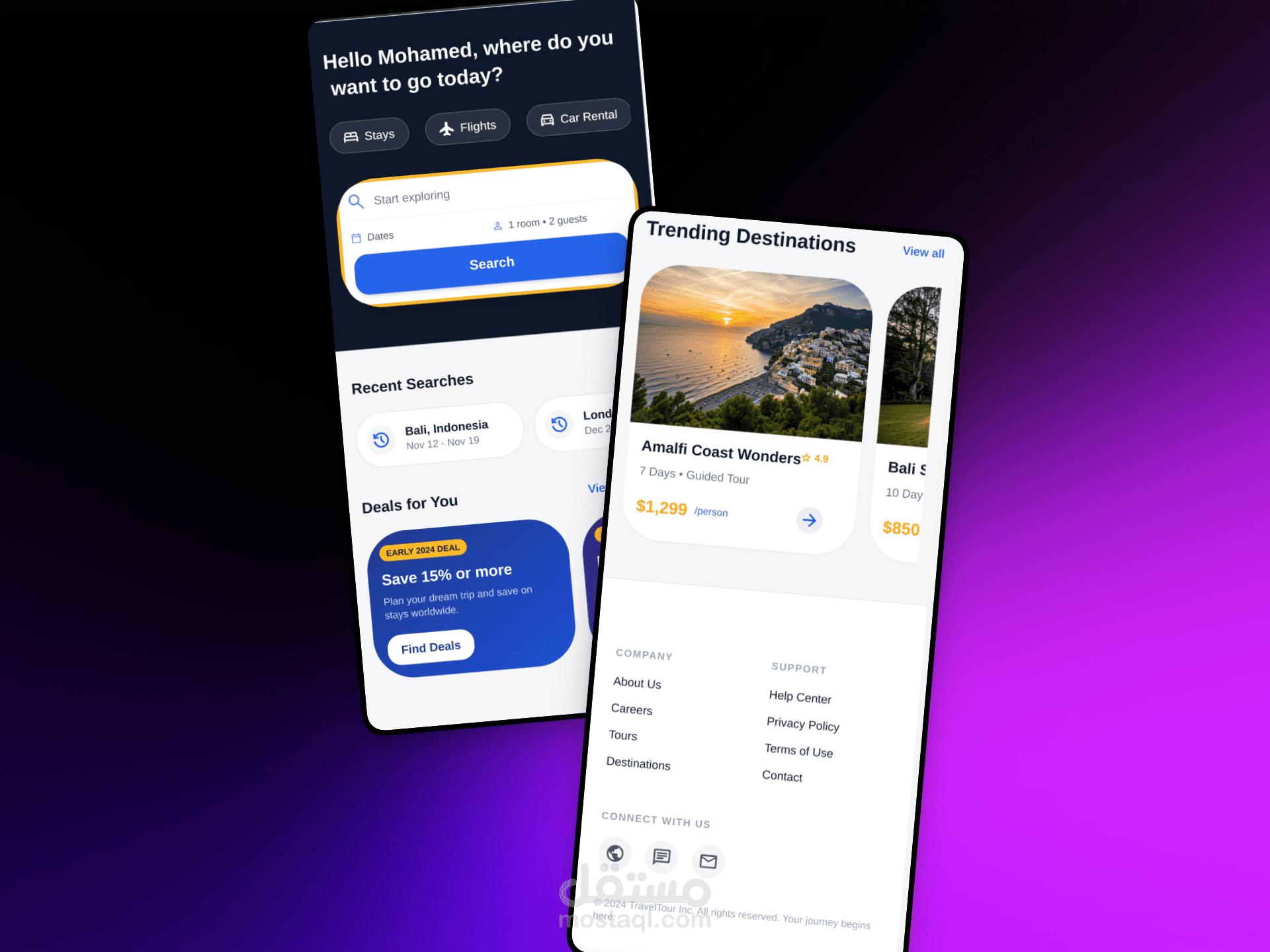 تصميم UI/UX متكامل لتطبيق وموقع حجز فنادق ورحلات سياحية (Responsive Design)