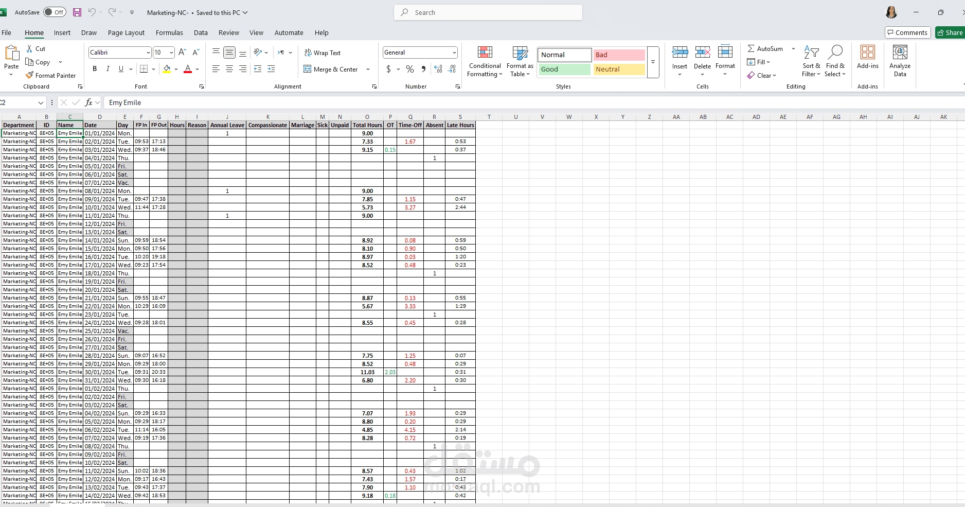 Excel file