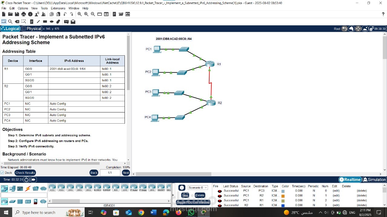 Packet Tracer – IPV6 Subnetting