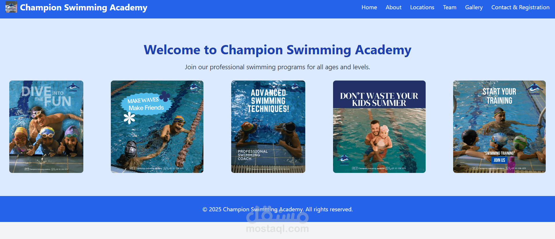 Responsive Website for Champion Swimming Academy