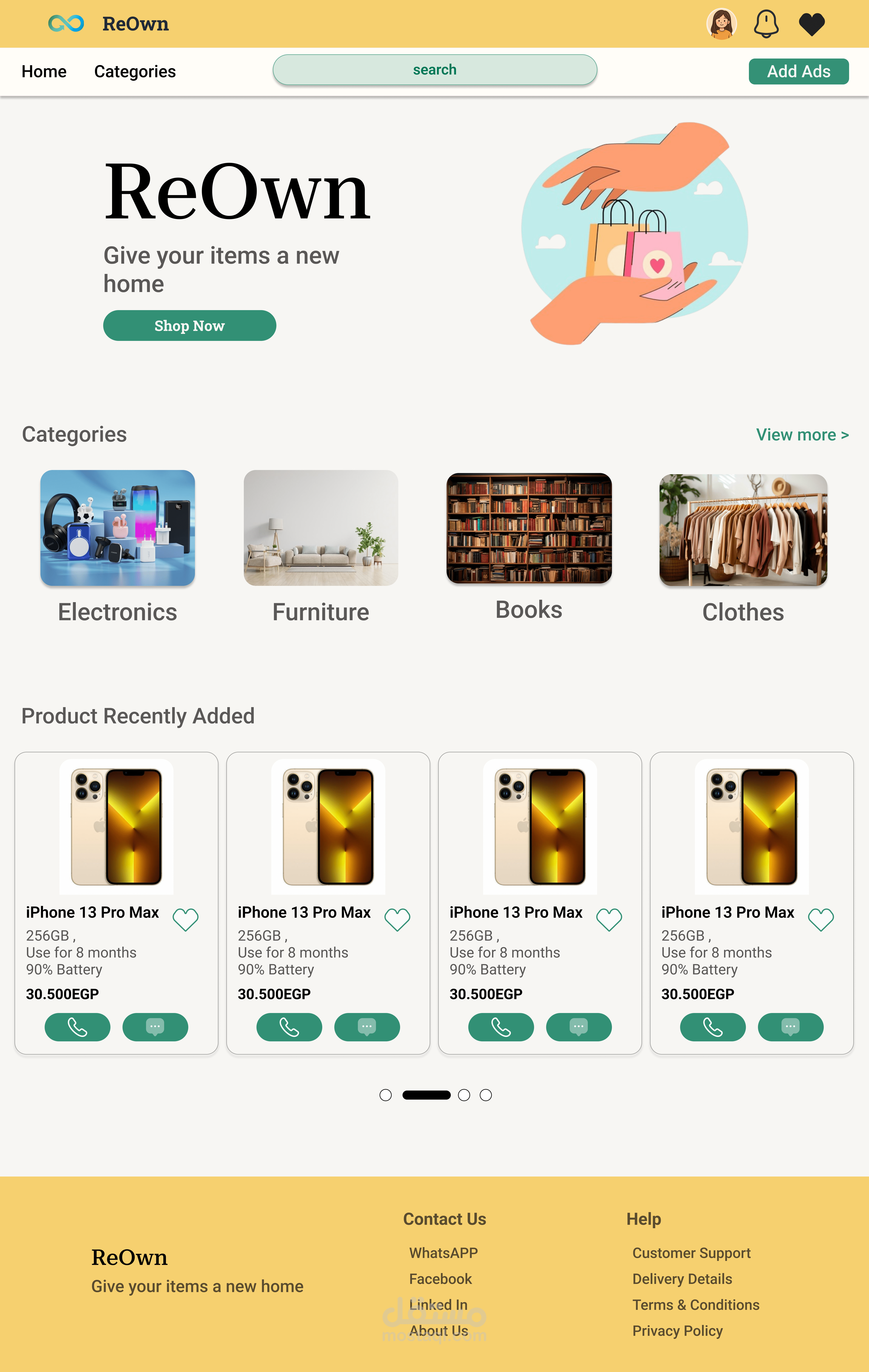 تصميم واجهات UI/UX احترافية لموقع البيع والشراء ReOwn