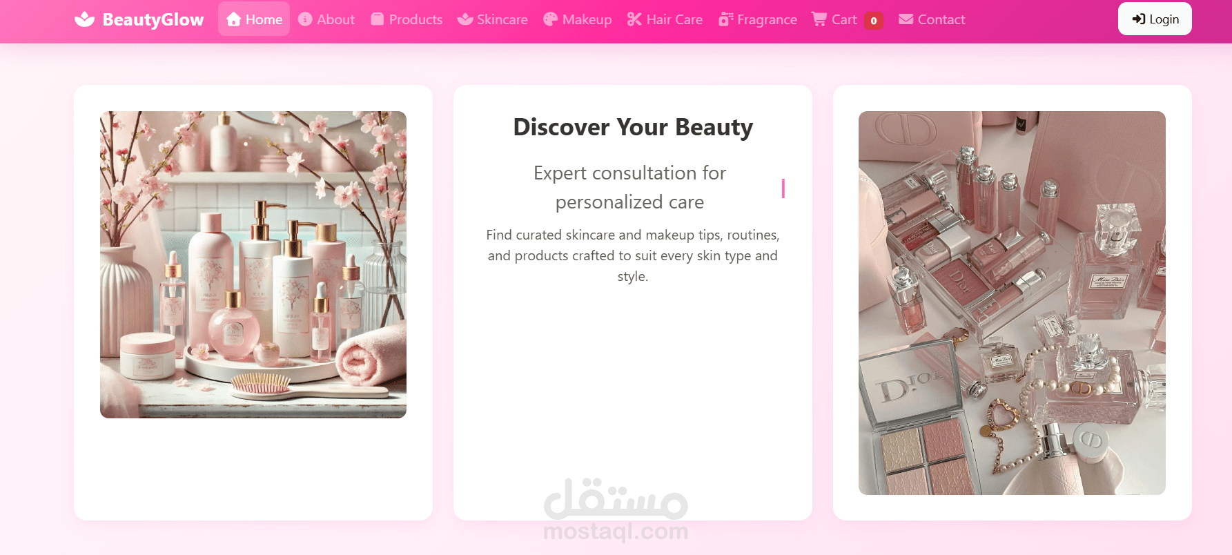 تصميم وتطوير مواقع ويب متكاملة، سريعة، وملائمة لجميع الشاشات BeautyGlow Website
