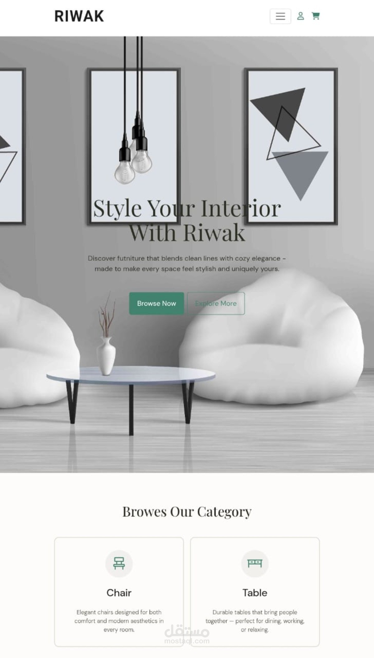 تصميم بانر و صفحة رئيسيه لمتجر الكترونى Furniture Store landing page