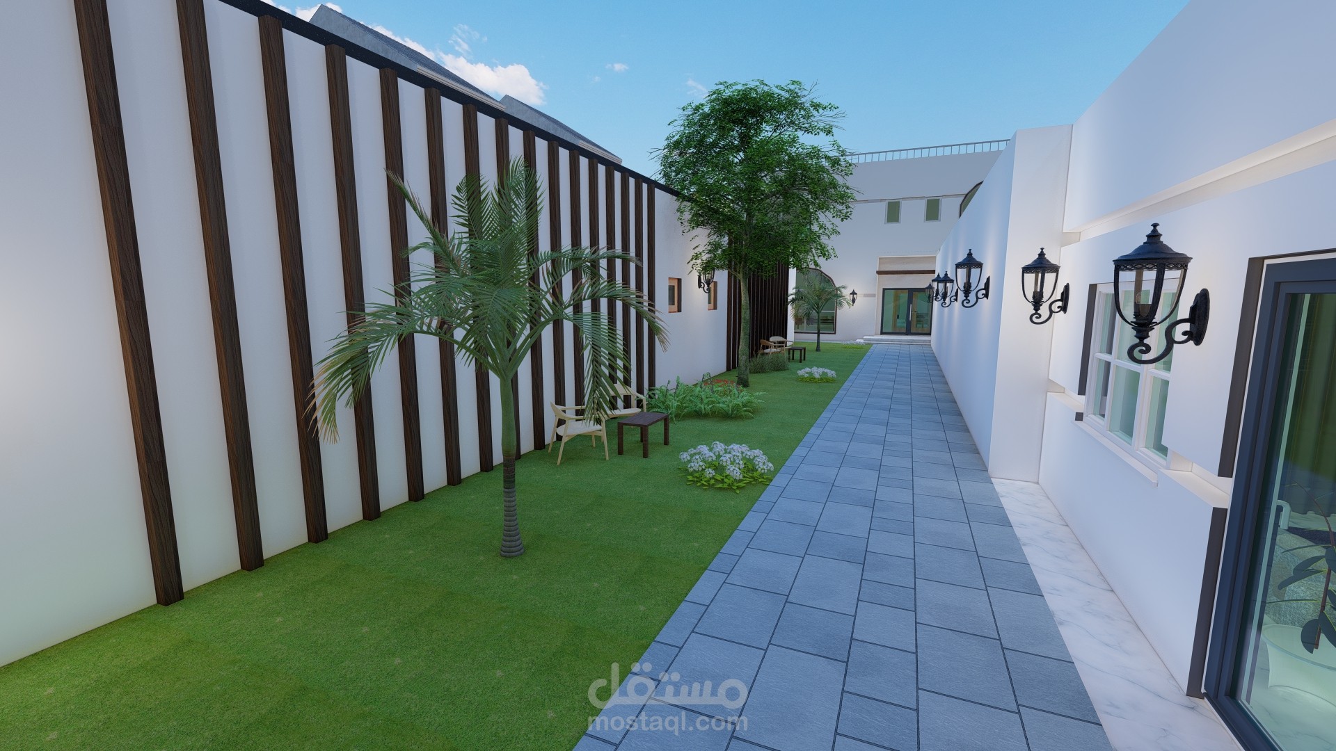 مخطط 3d لاستراحة وشاليهين وملحقاتهم