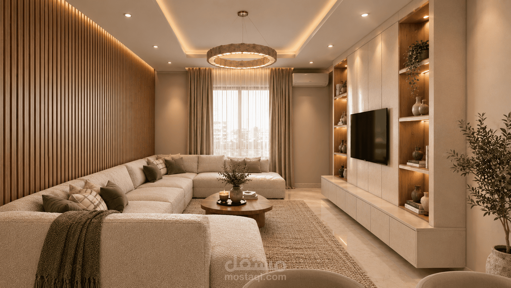 تصميم متكامل لشقة مصيفية من المخطط حتى التصميم الداخلى