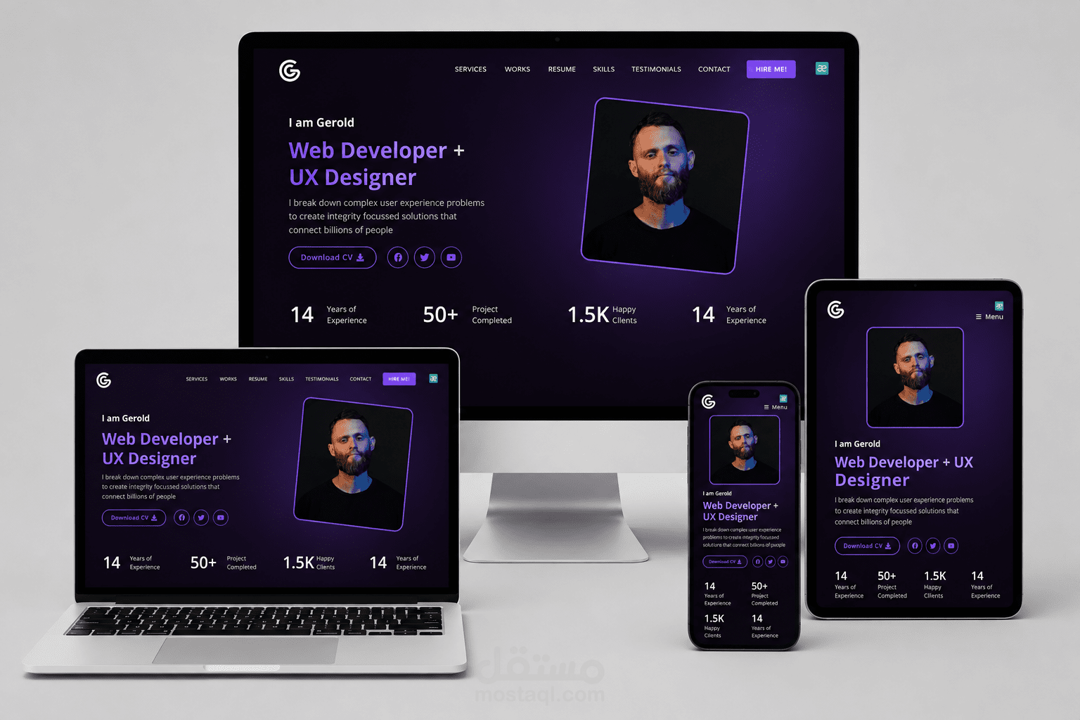 تصميم وتنفيذ موقع Portfolio لمطور ويب ومصمم UI/UX