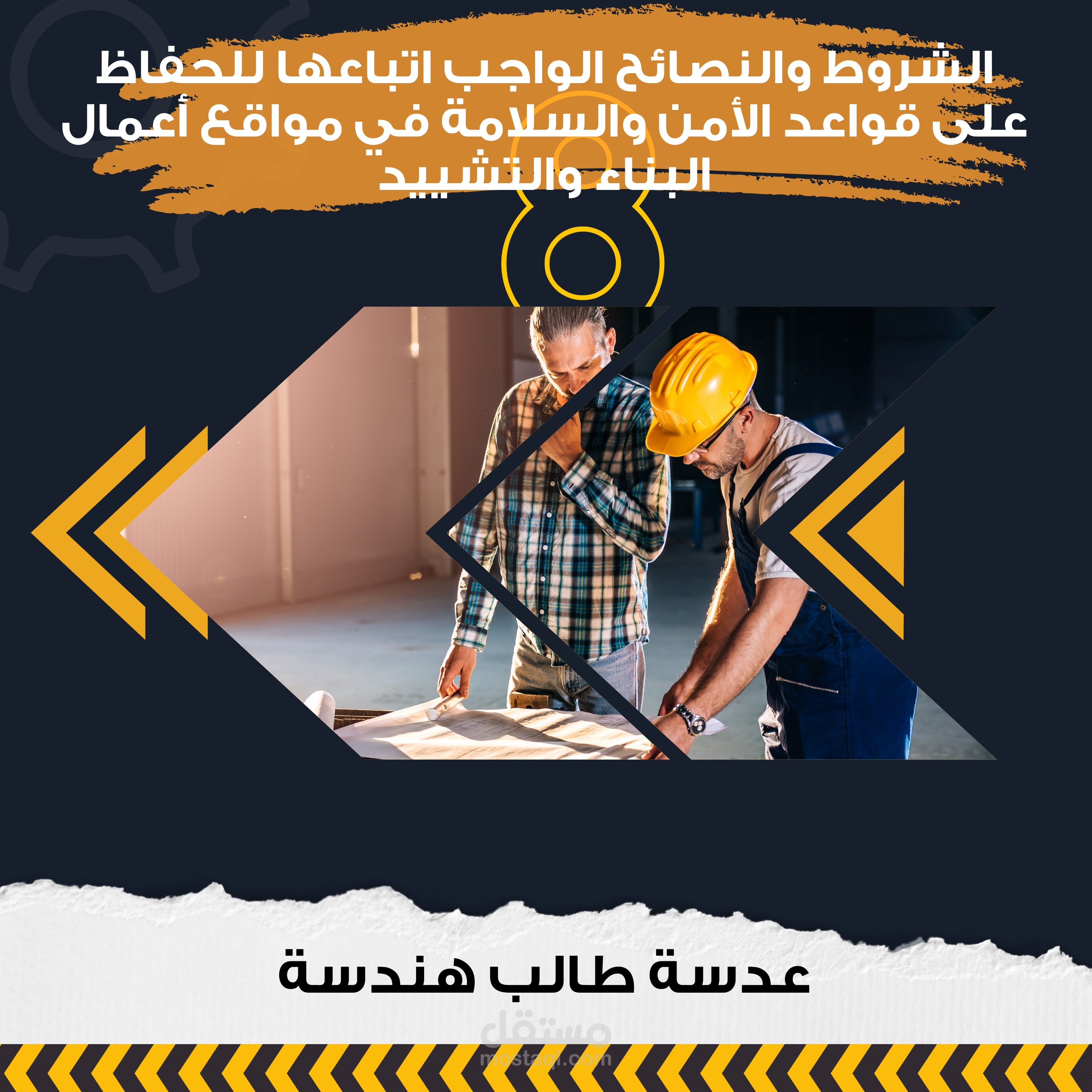 تصميم توعوي احترافي لمواقع التواصل حول السلامة المهنية في مواقع البناء