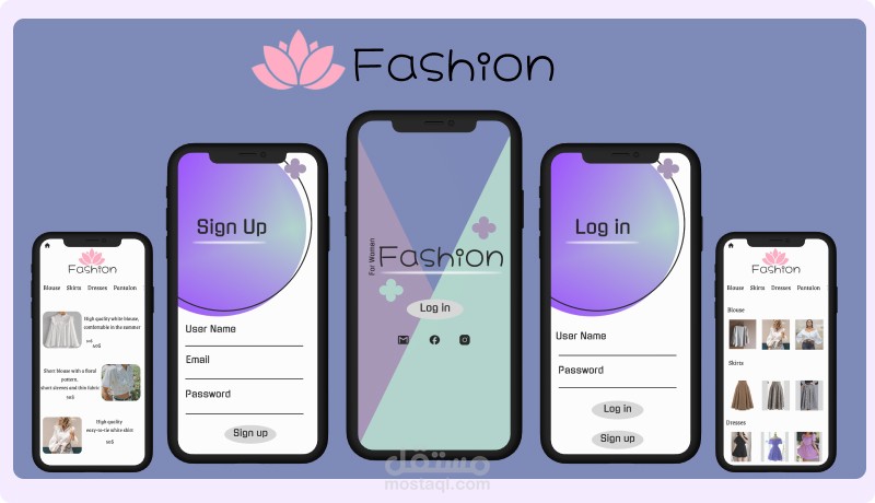 تصميم مبدئي لتطبيق أزياء (Fashion App UI/UX)
