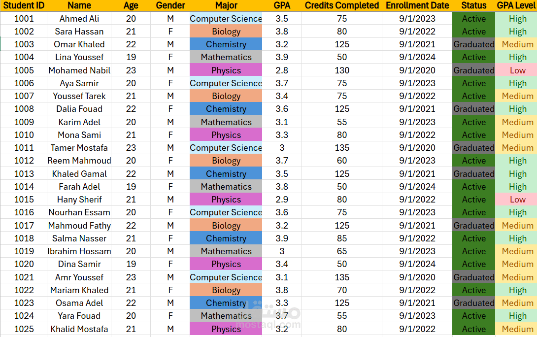 شيت Excel احترافي لتنظيم وتحليل بيانات الطلاب