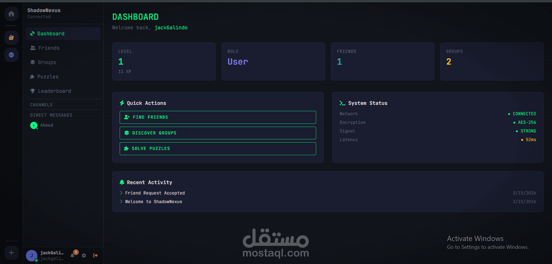 ShadowNexus – Real-Time Encrypted Chat & Puzzle Platform