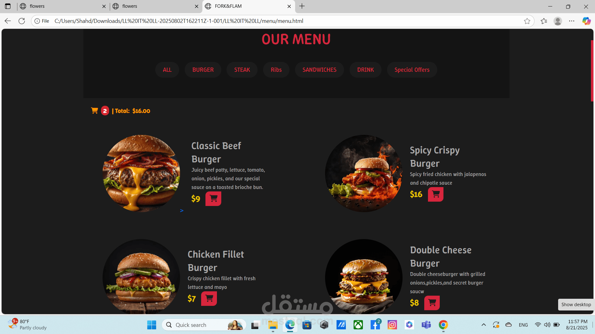 menu page