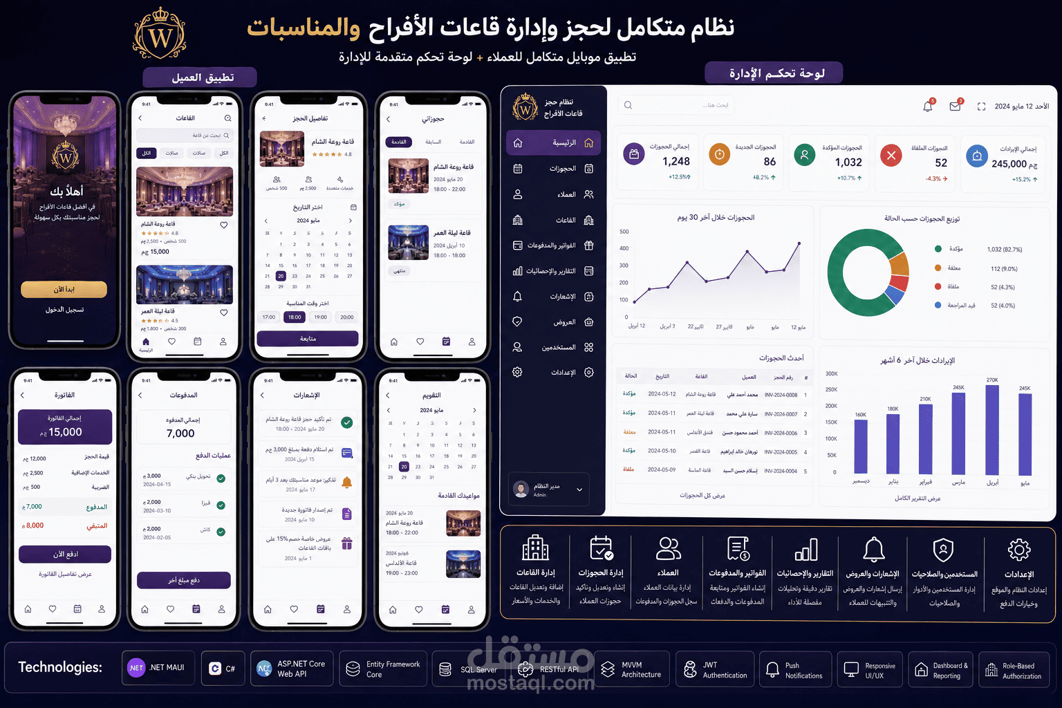 تطبيق نظام متكامل لحجز وإدارة قاعات الأفراح والمناسبات
