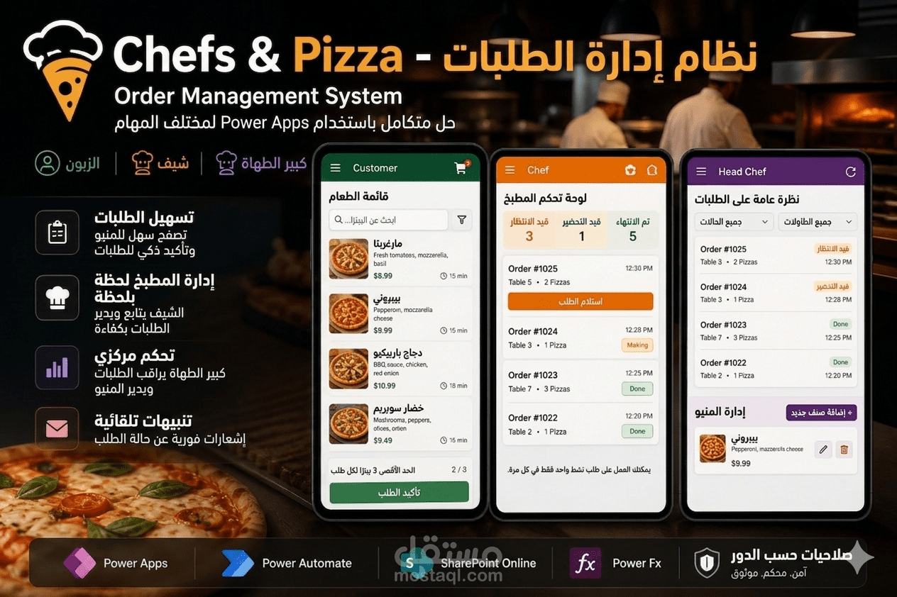 نظام إدارة طلبات مطعم متعدد الأدوار باستخدام Power Apps و SharePoint