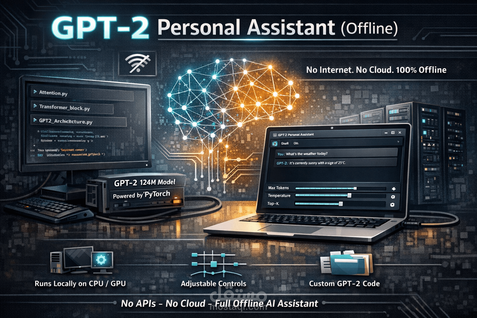تطبيق توليد نصوص باستخدام GPT-2 يعمل بدون إنترنت
