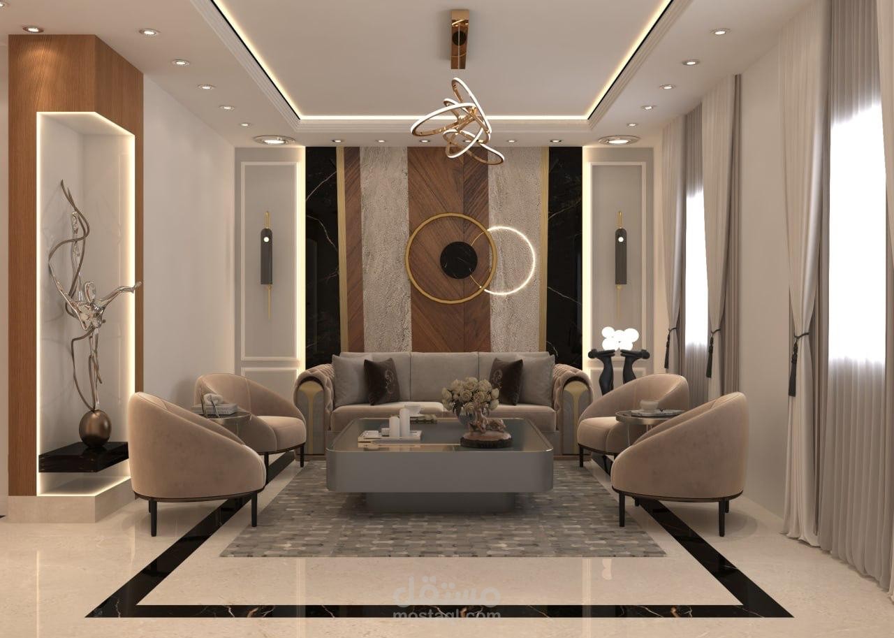 تصميم ديكور غرفة جلوس وغرفة طعام