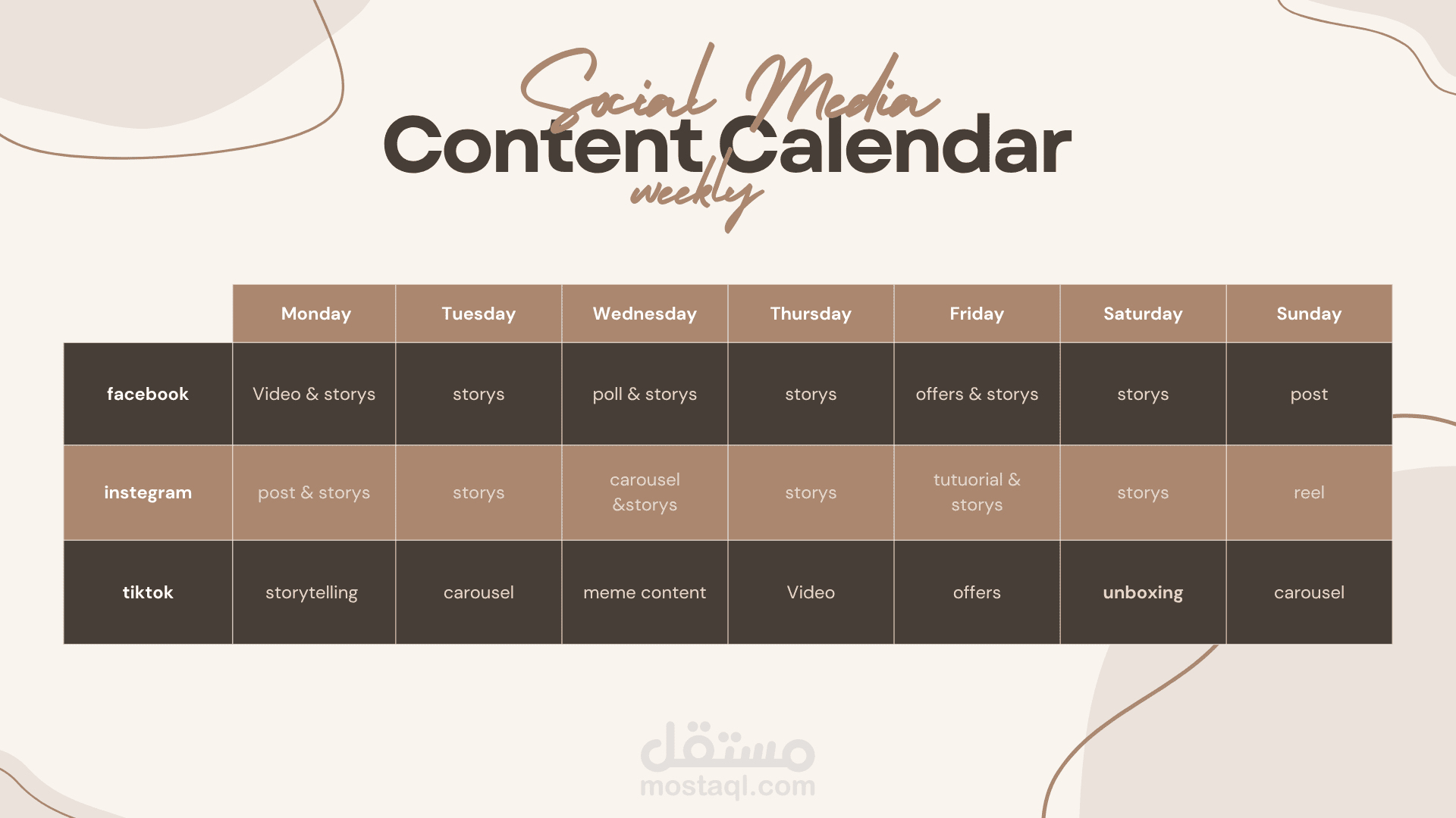 social media content calender