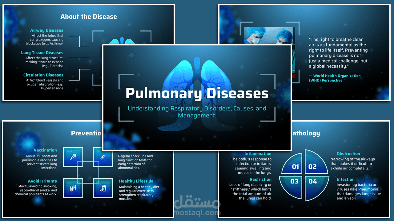 تصميم عرض تقديمي طبي احترافي عن أمراض الرئة (Pulmonary Disease)