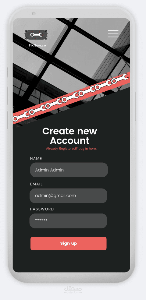 Mobile Authentication UI/UX Design - FixNow Service Platform