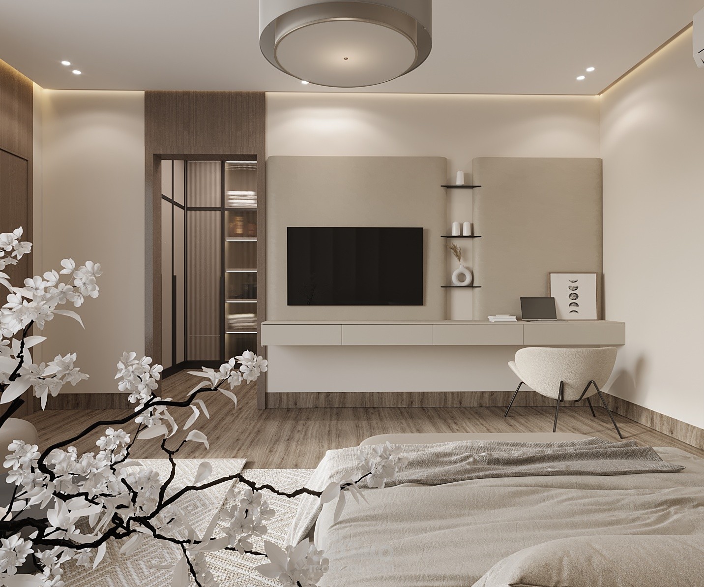 A modern and cozy master bedroom design to create a relaxing and elegant atmosphere