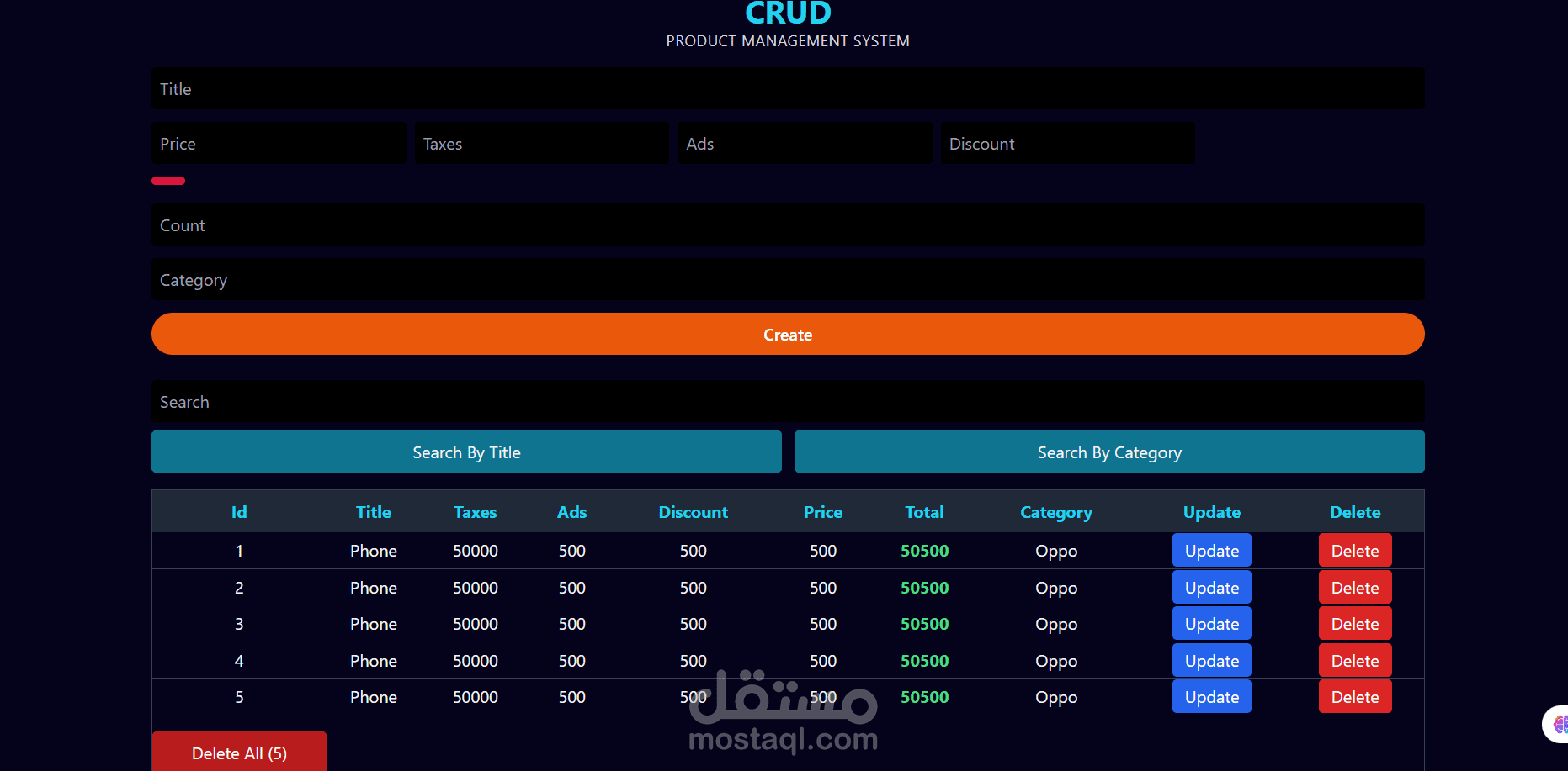 نظام إدارة المنتجات (Product Management System – CRUD App)