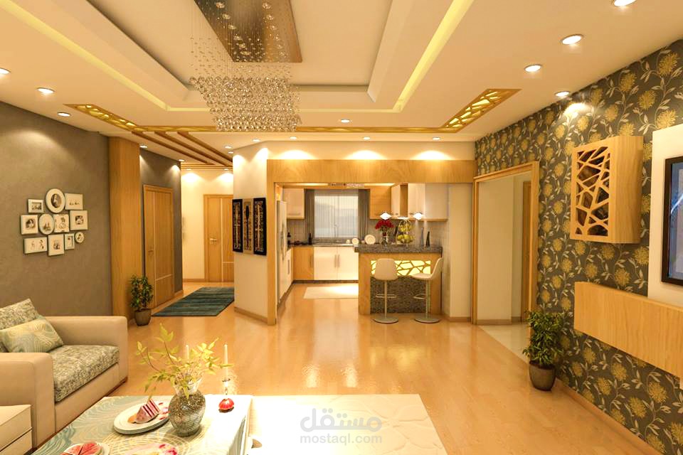 صالون مع مطبخ ومدخل