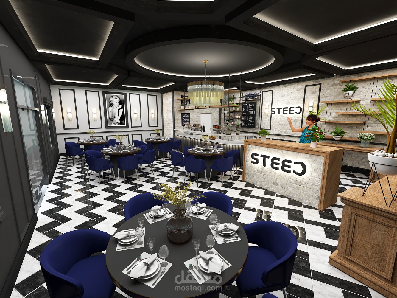 تصميم مطعم على الطراز الكلاسيكي