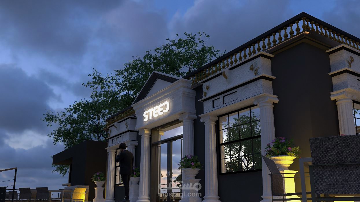 تصميم داخلي وخارجي لمطعم على الطراز الكلاسيكي